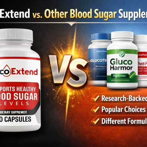Comparison image showing Gluco Extend bottle versus other blood sugar supplements, highlighting Gluco Extend vs alternatives for best blood sugar support in 2026.